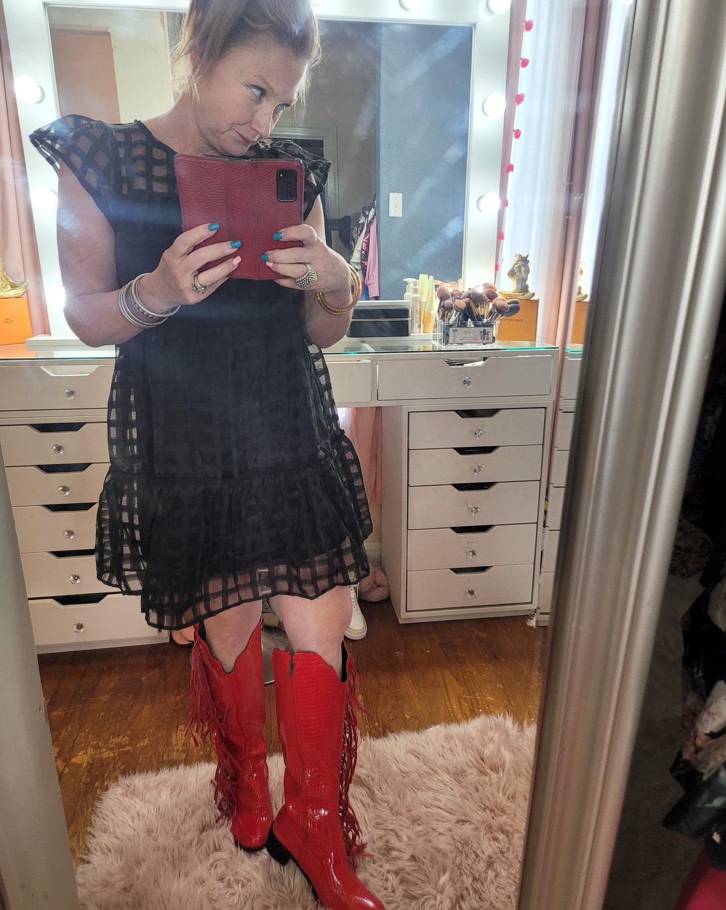 Black Fun Dress Sheer Plaid