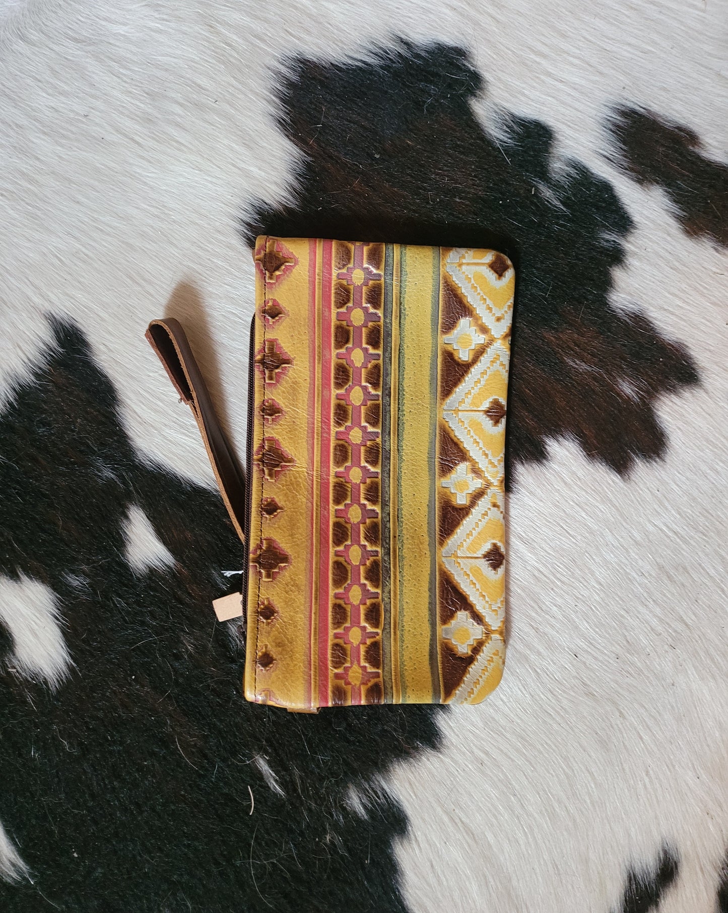 Yellow Genuine Leather Wristlet