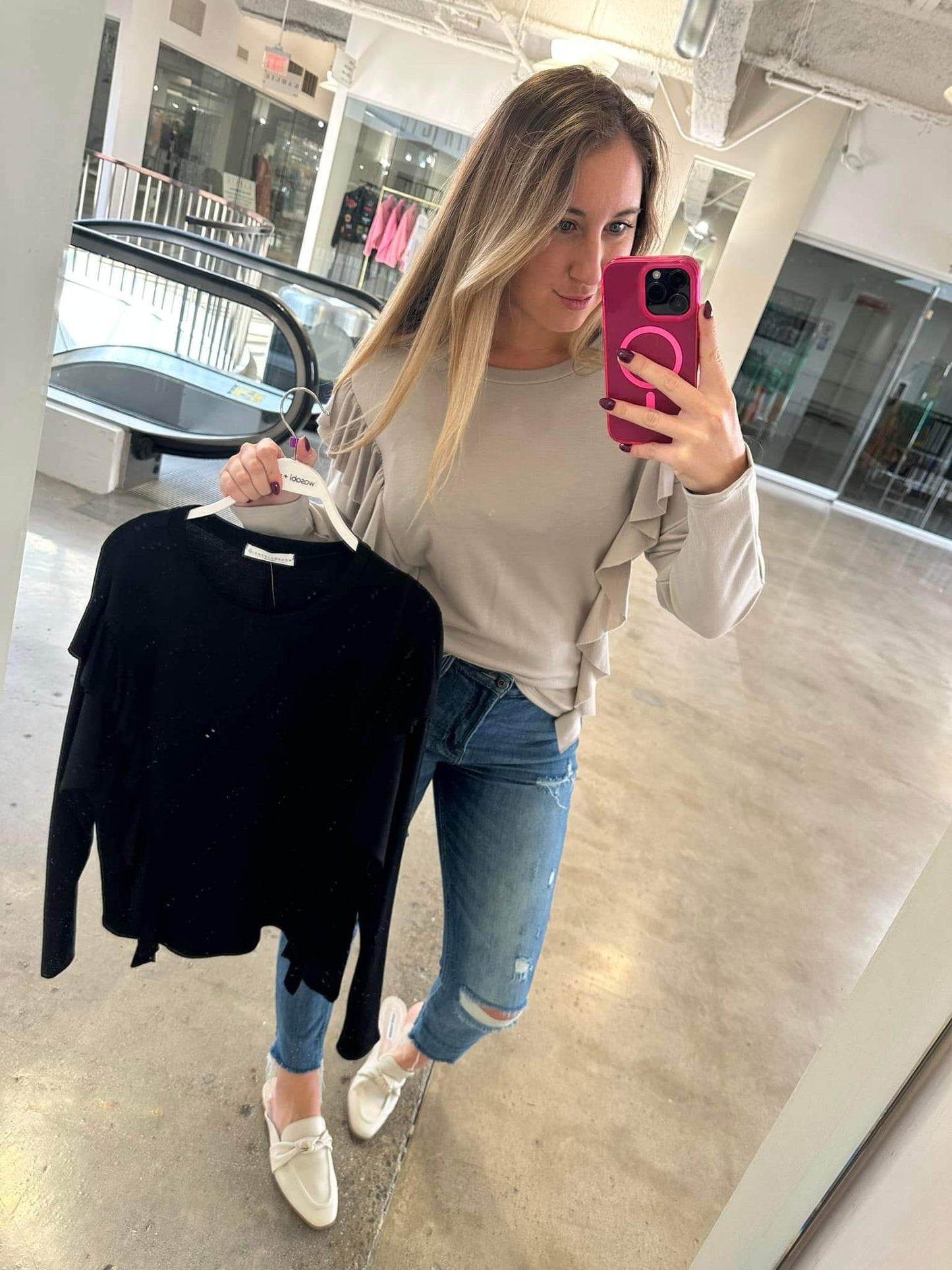 Black Ruffled Sleeve T Shirt