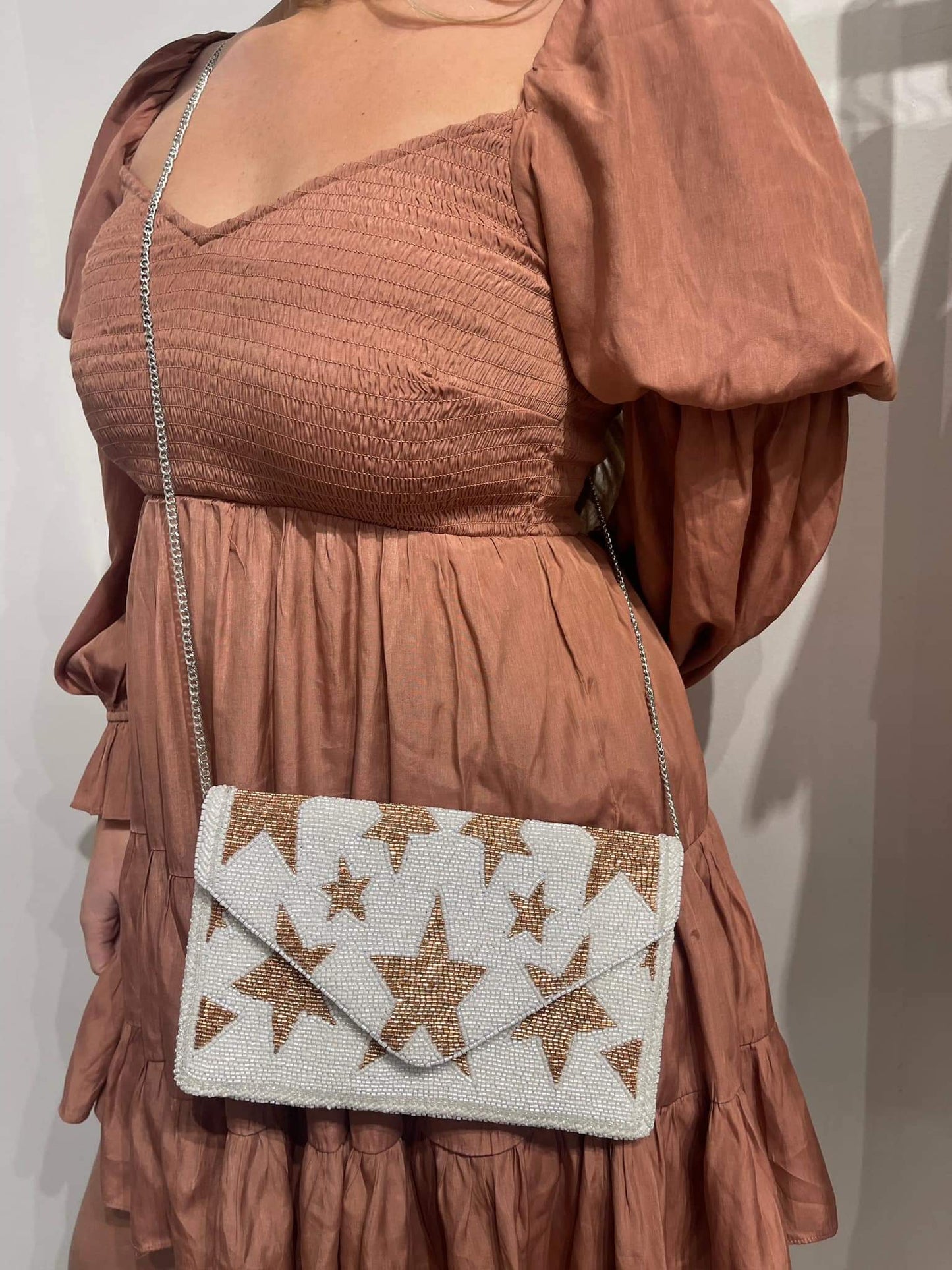 White Beaded Star of the show Bag