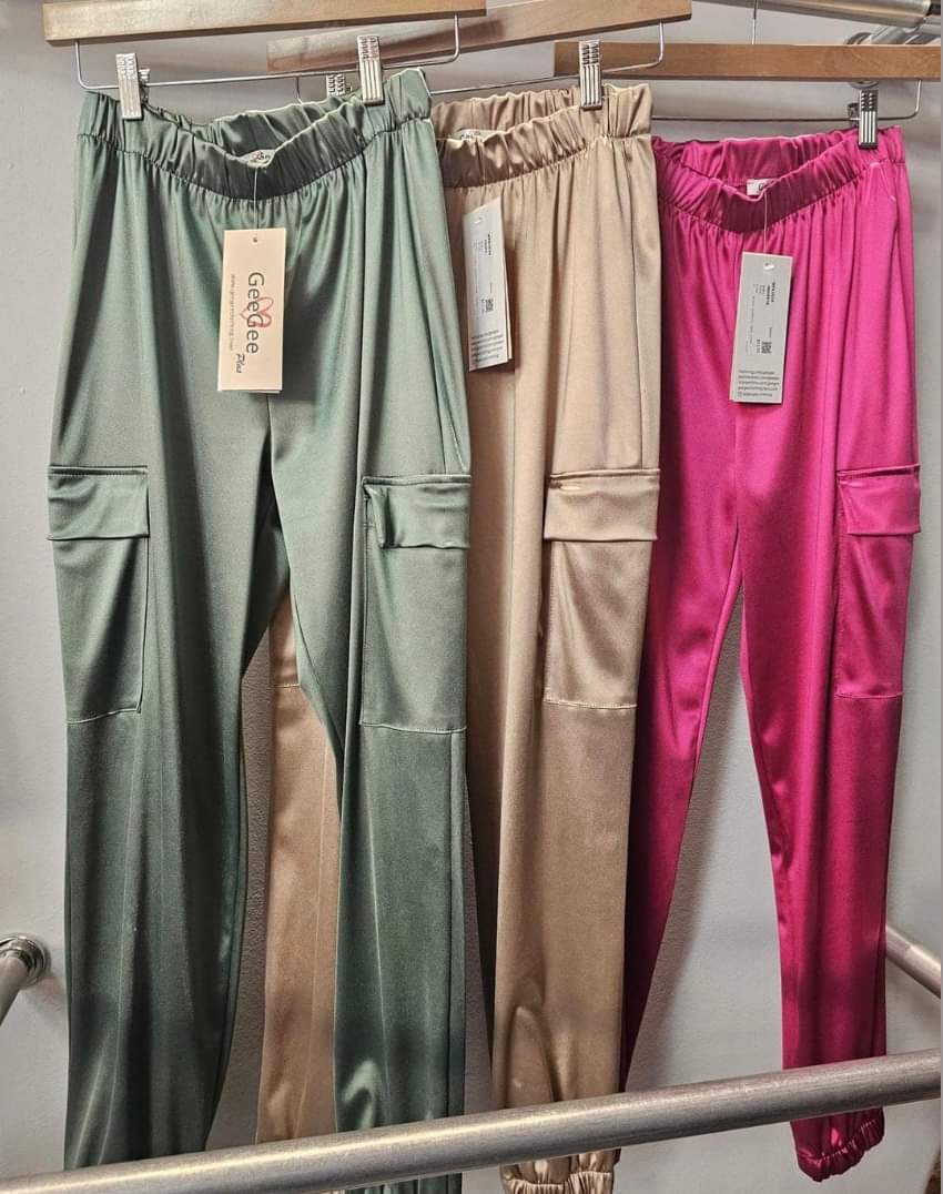 Sage Satin Cargo Jogger Pants