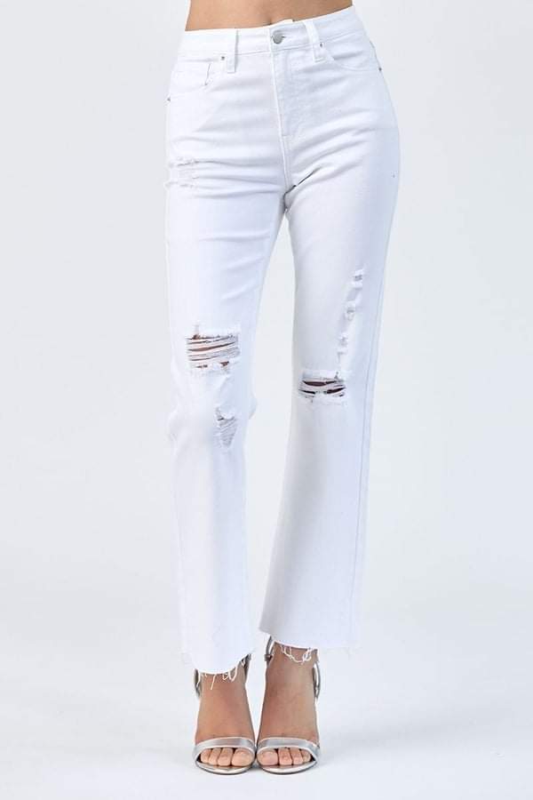 White Flying Monkey Button Fly Distressed Jeans