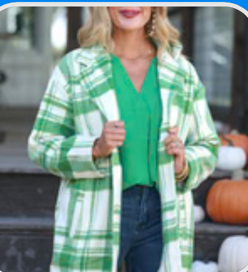 Green and White Plaid Overcoat