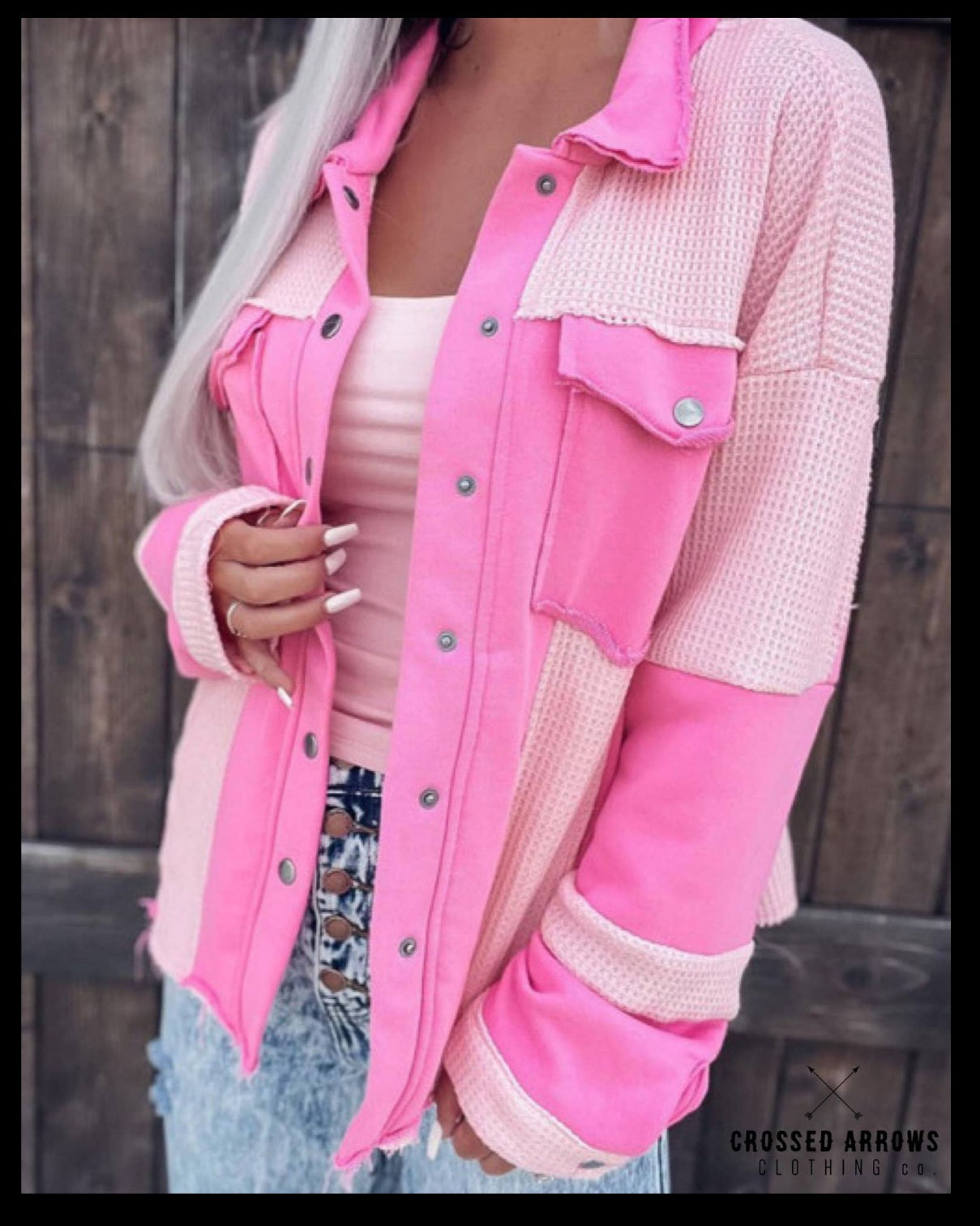 The Pinks Colorblock Shacket