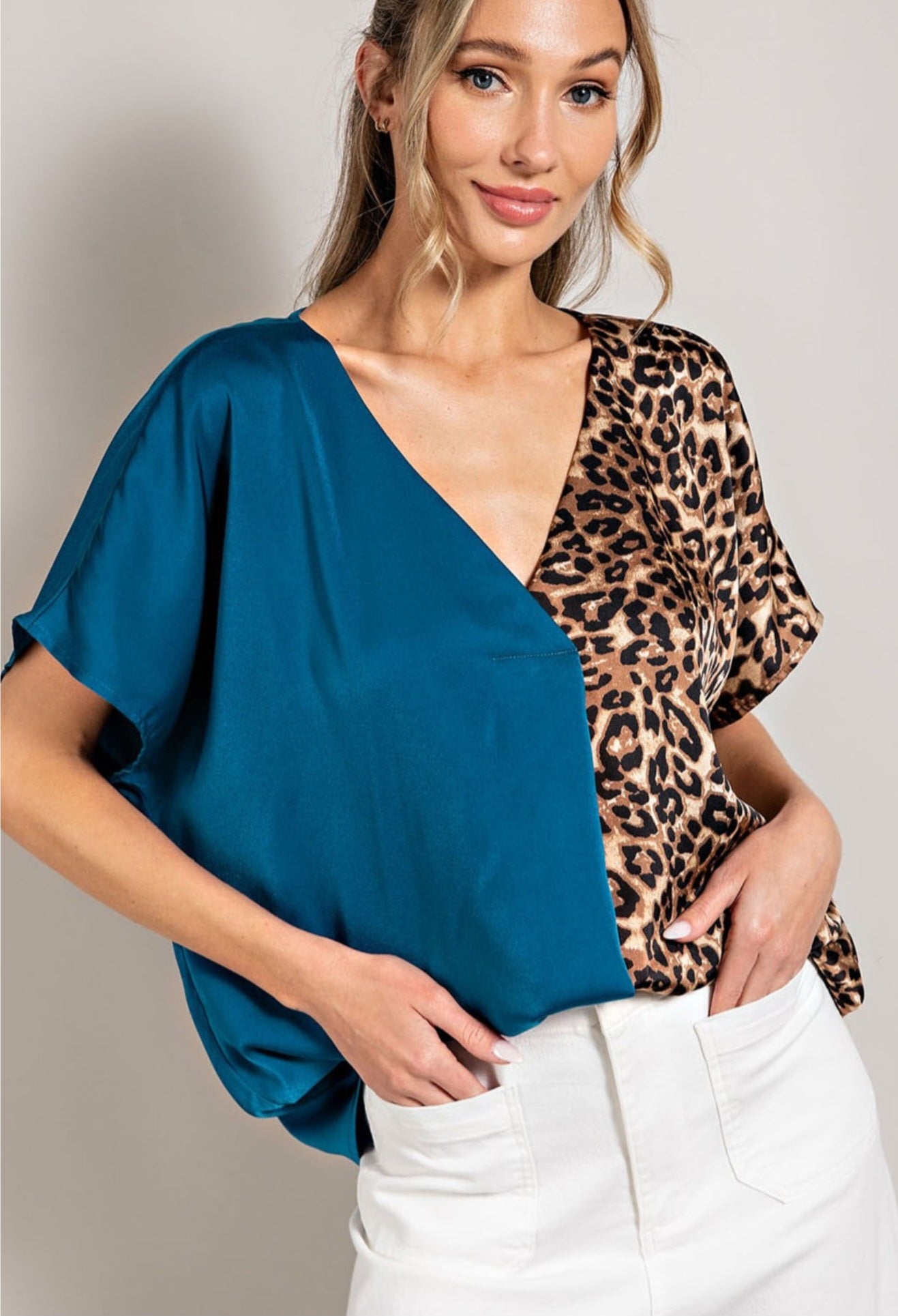 Teal and Leopard Blouse