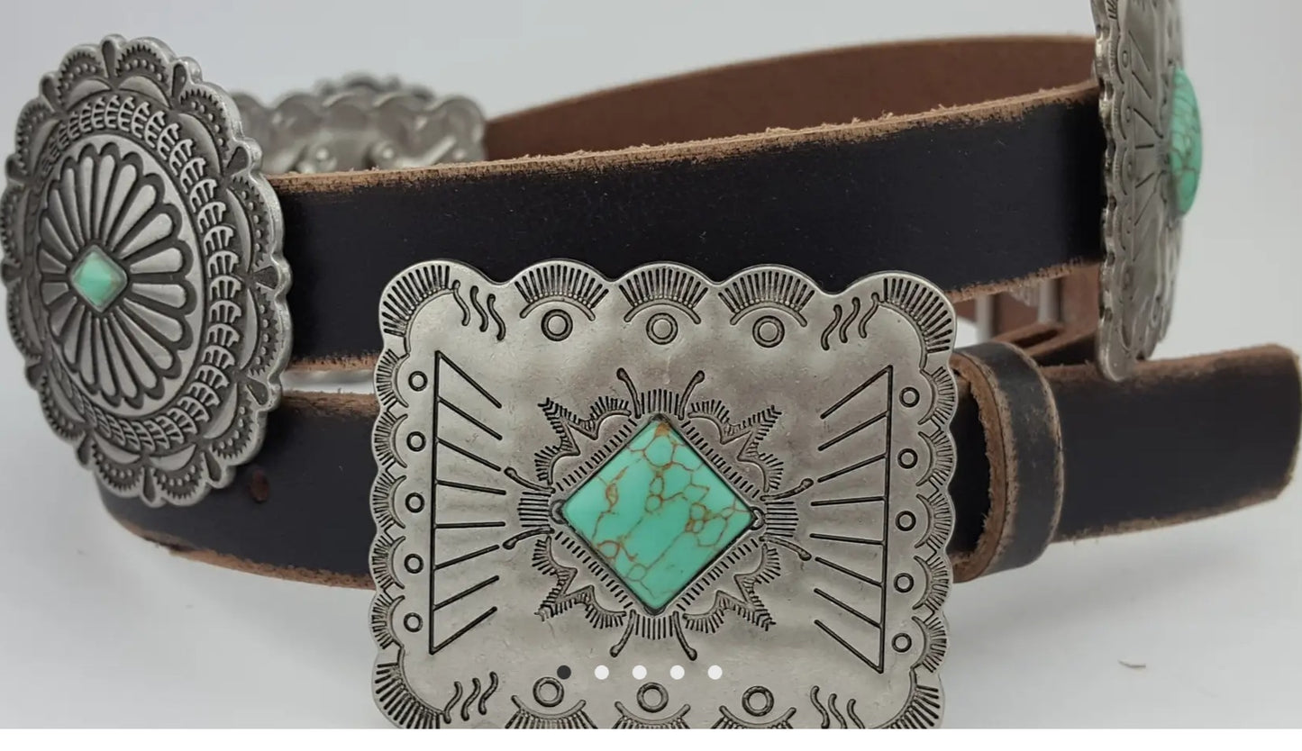 Western Alternating Concho Belt Black