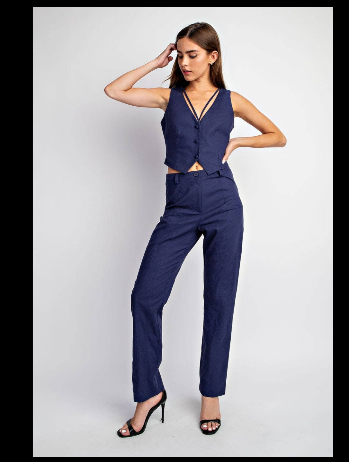Navy vest and Pants Linen Set