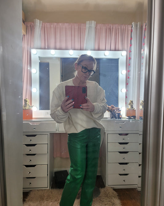 Green Good Time Leather ish Pants