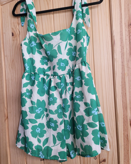 Ivory and Green Floral Romper