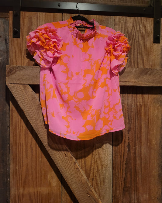 Orange and Pink Flutter Top