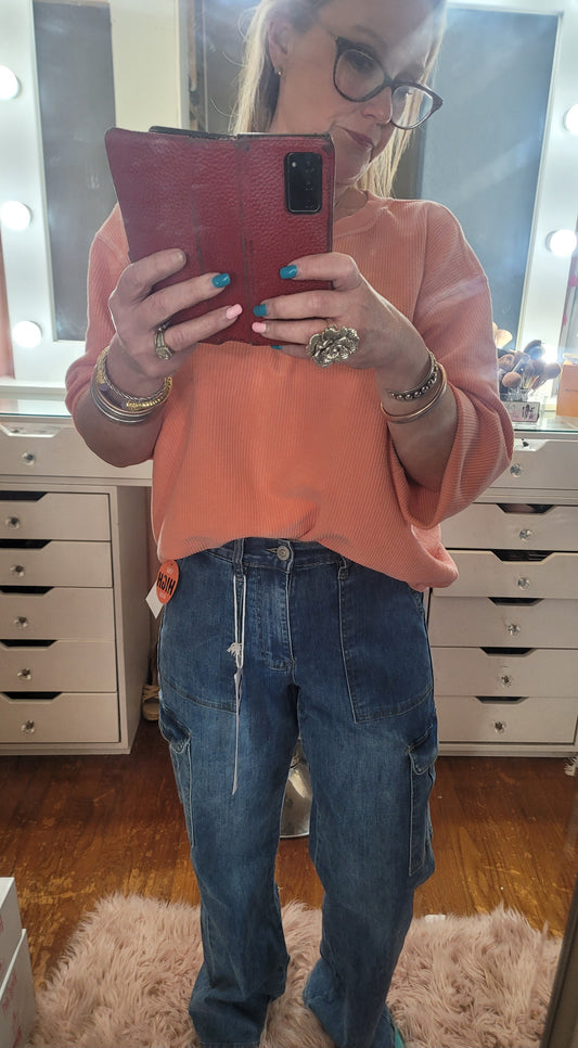 High Rise Straight Leg Cargo Jean