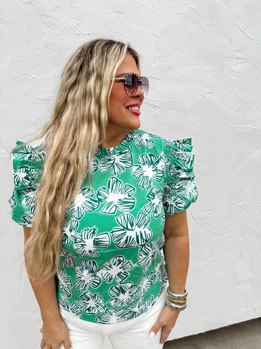 Green Ruffle Sleeve Top