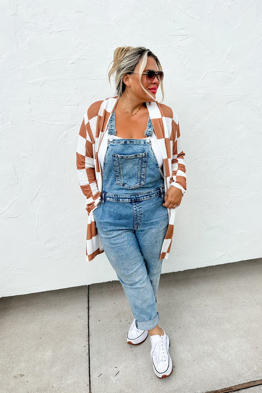 Camel checkered Print long cardi
