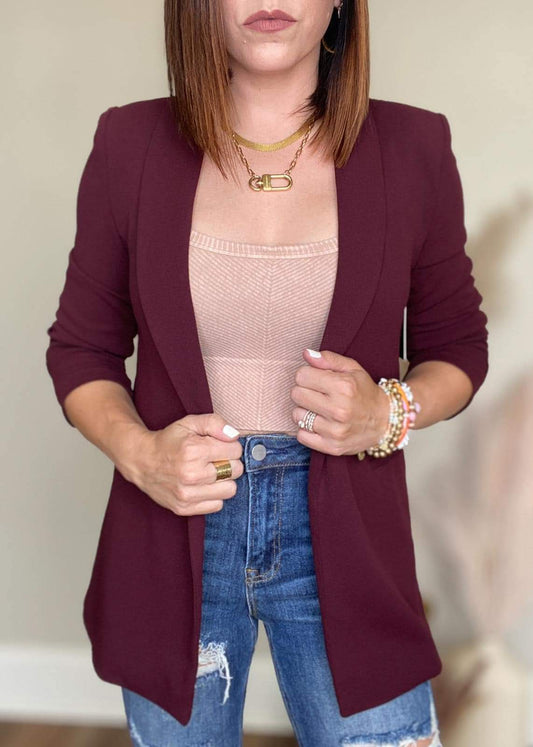 Scrunch Sleeved Blazer Maroon