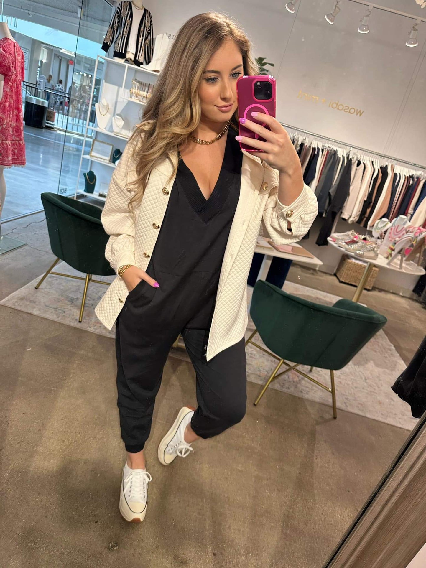 Gold button quilted Shacket