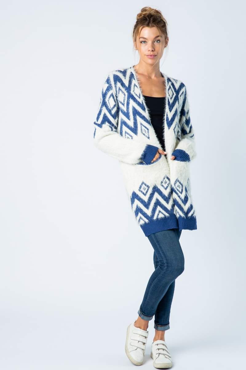 Blue and white long sweater