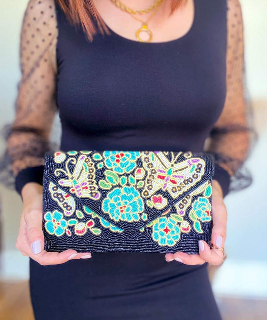 Beaded Butterflies & Floral Clutch
