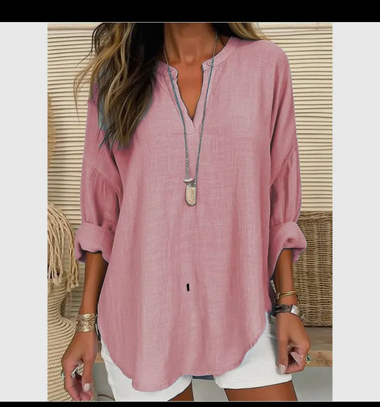 Perfectly Pink Linen Blouse Top