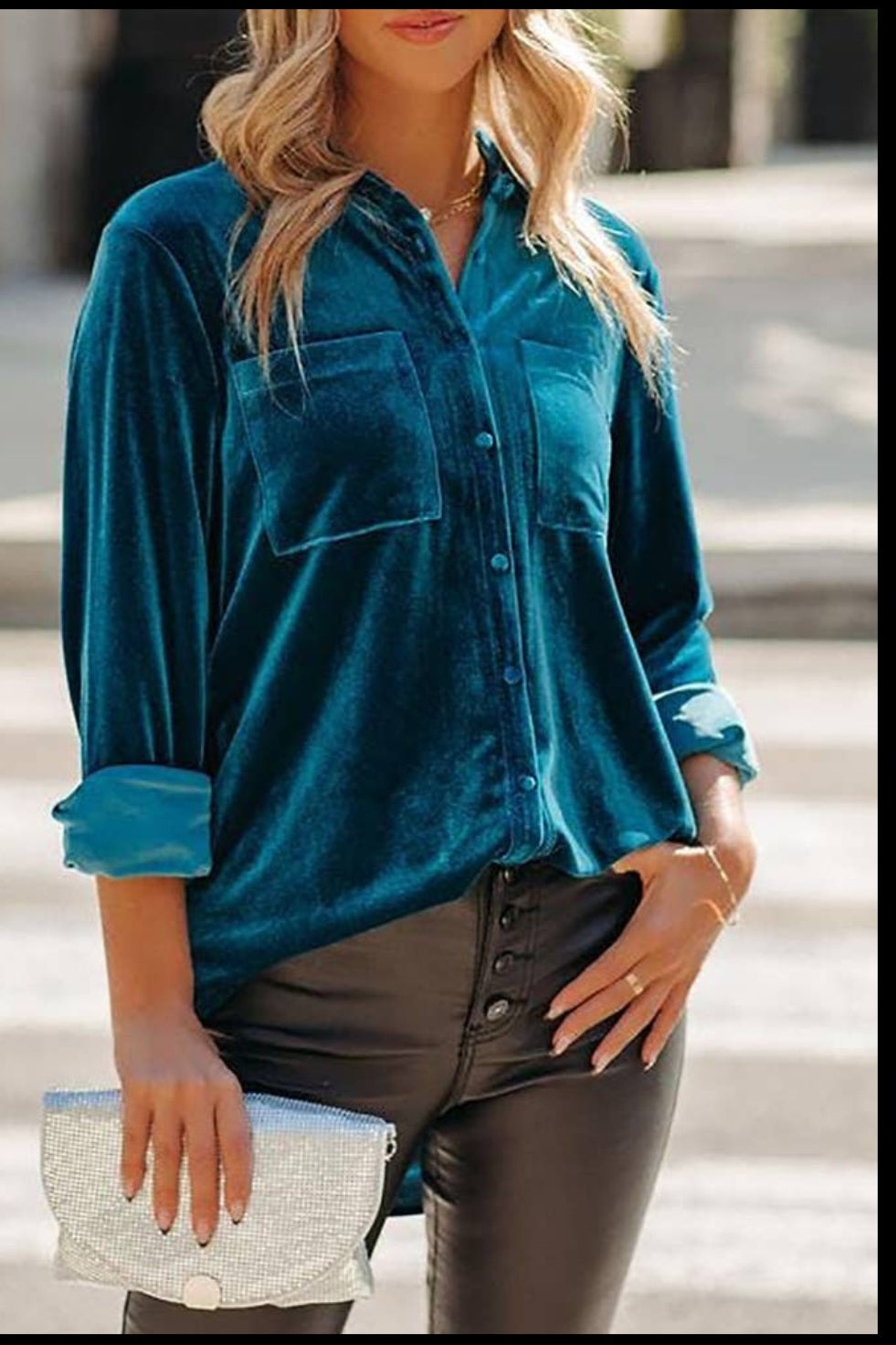 Blue Velvet Button up Power Shirt