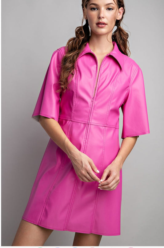 Pink Pleather Dress