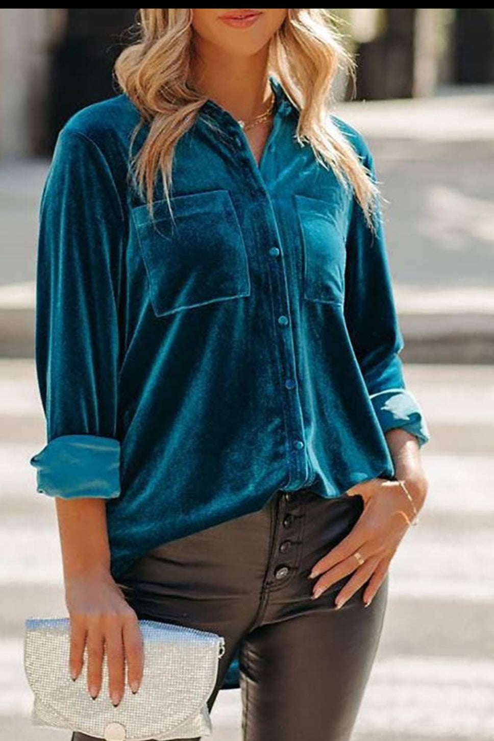 Blue Velvet Button Up