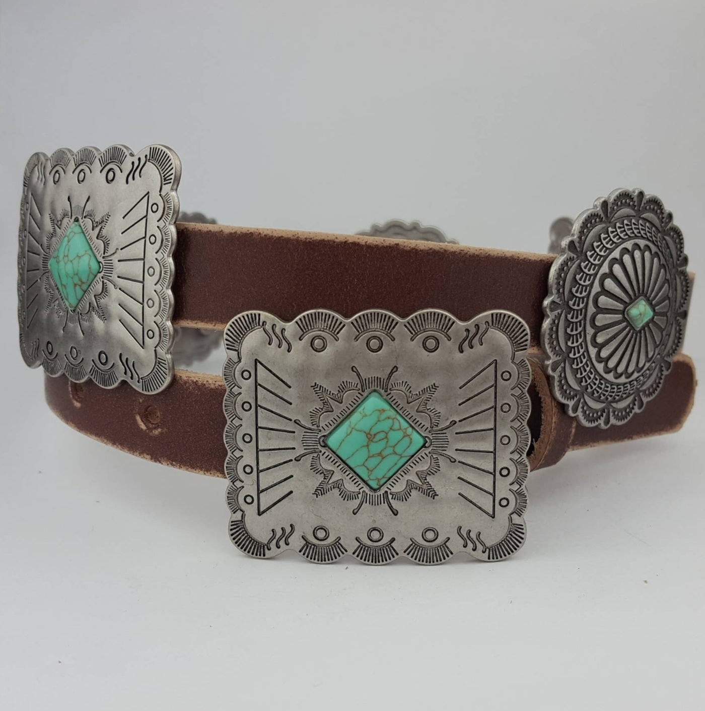 Brown Western Leather Alternating Concho Belt