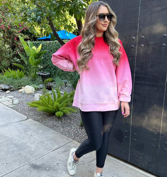 Shades of Pink Ombre Corded Crew