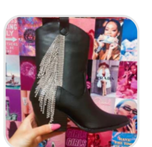 Rhinestone Black Bootie