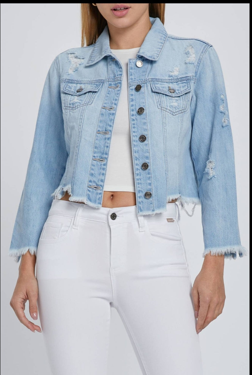 Cello Distressed Light Blue Jean Jacket