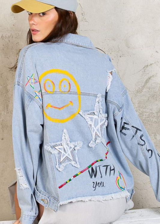 Painted Blue Jean Jacket