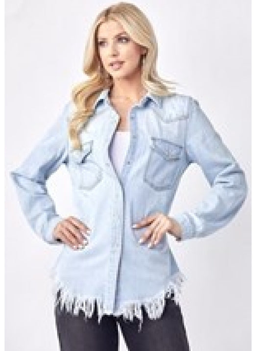 Risen Light Denim Fray All Day Shirt