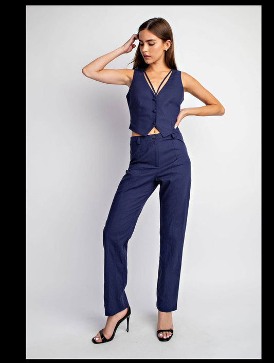 Navy vest and Pants Linen Set