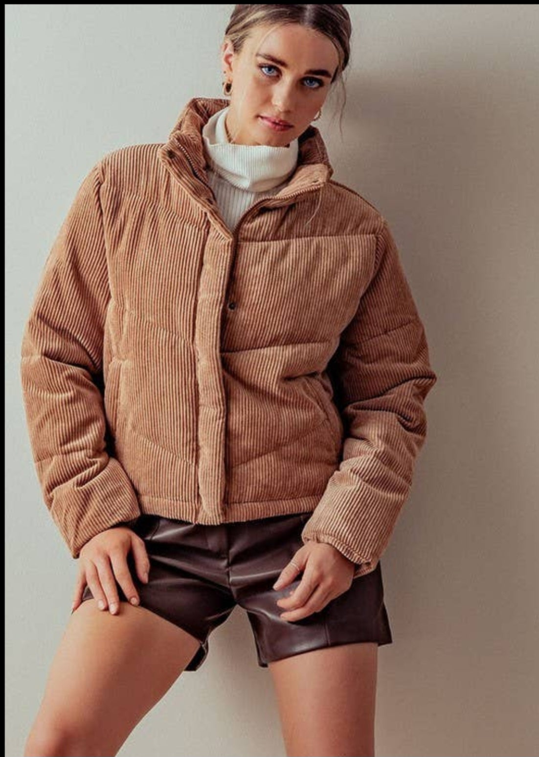 Camel Courderoy Puffer Jacket